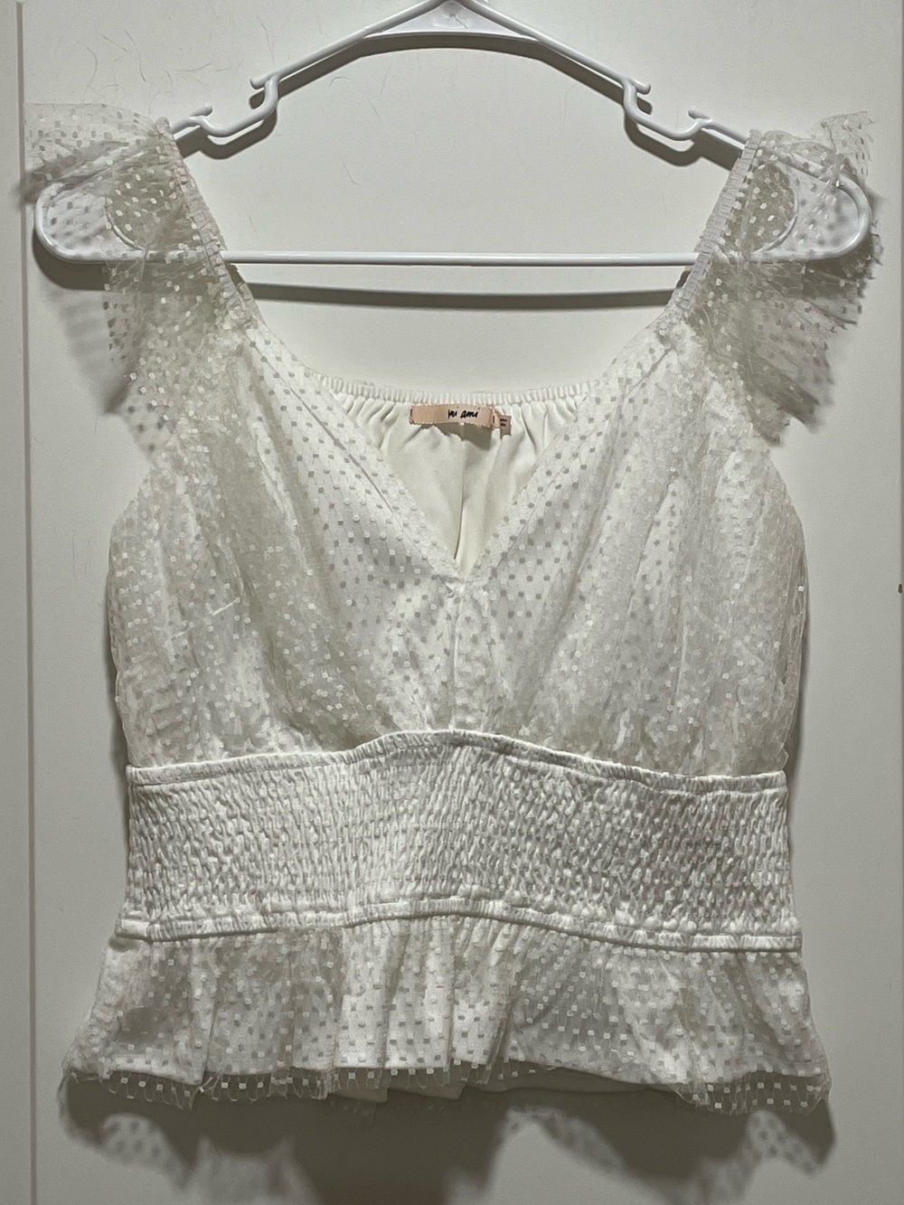 Mi Ami Angelcore Cropped White Lace Swiss Dot Ruffle Crop Top Sz Small Coquette